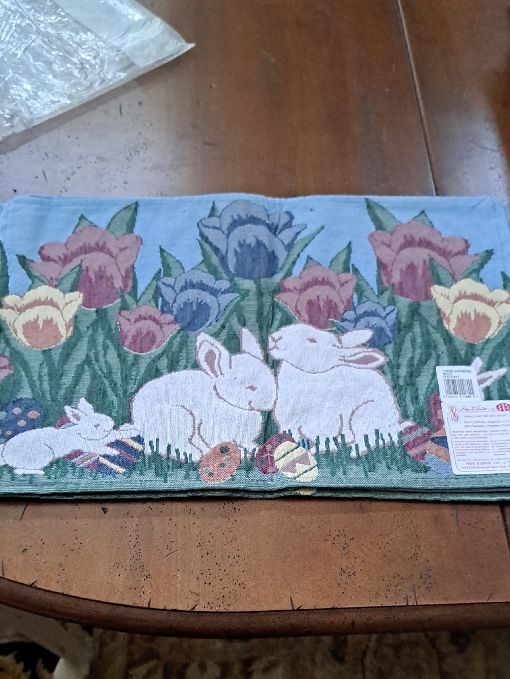 Easter Bunny Tulip Tapestry Placemats- Pastel Floral Set Of 4